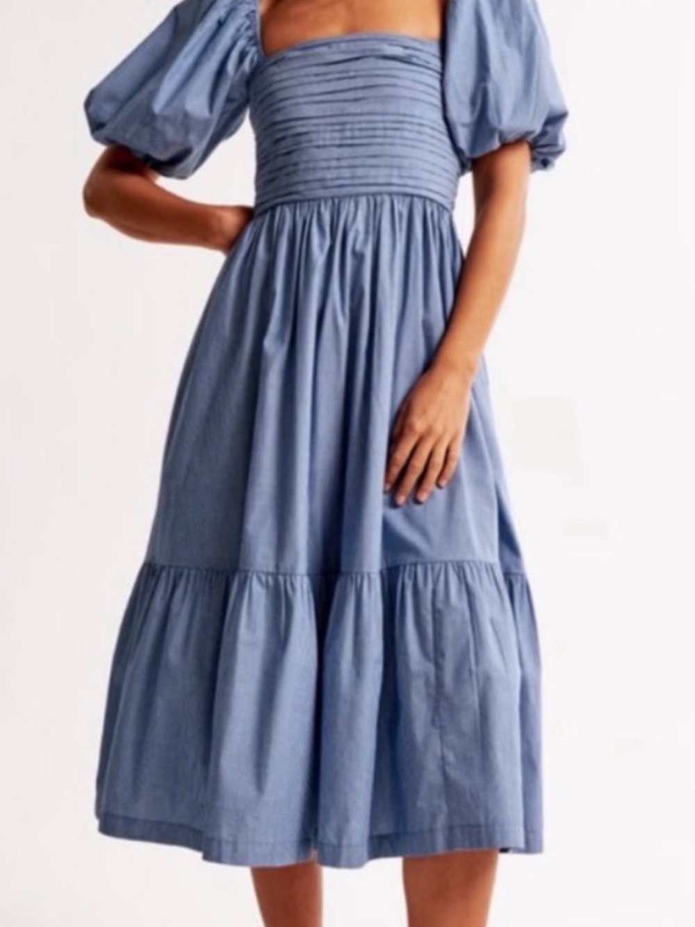 Abercrombie & Fitch Emerson Linen-Blend Blue Puff-Sleeve Dress - Picture 3 of 8